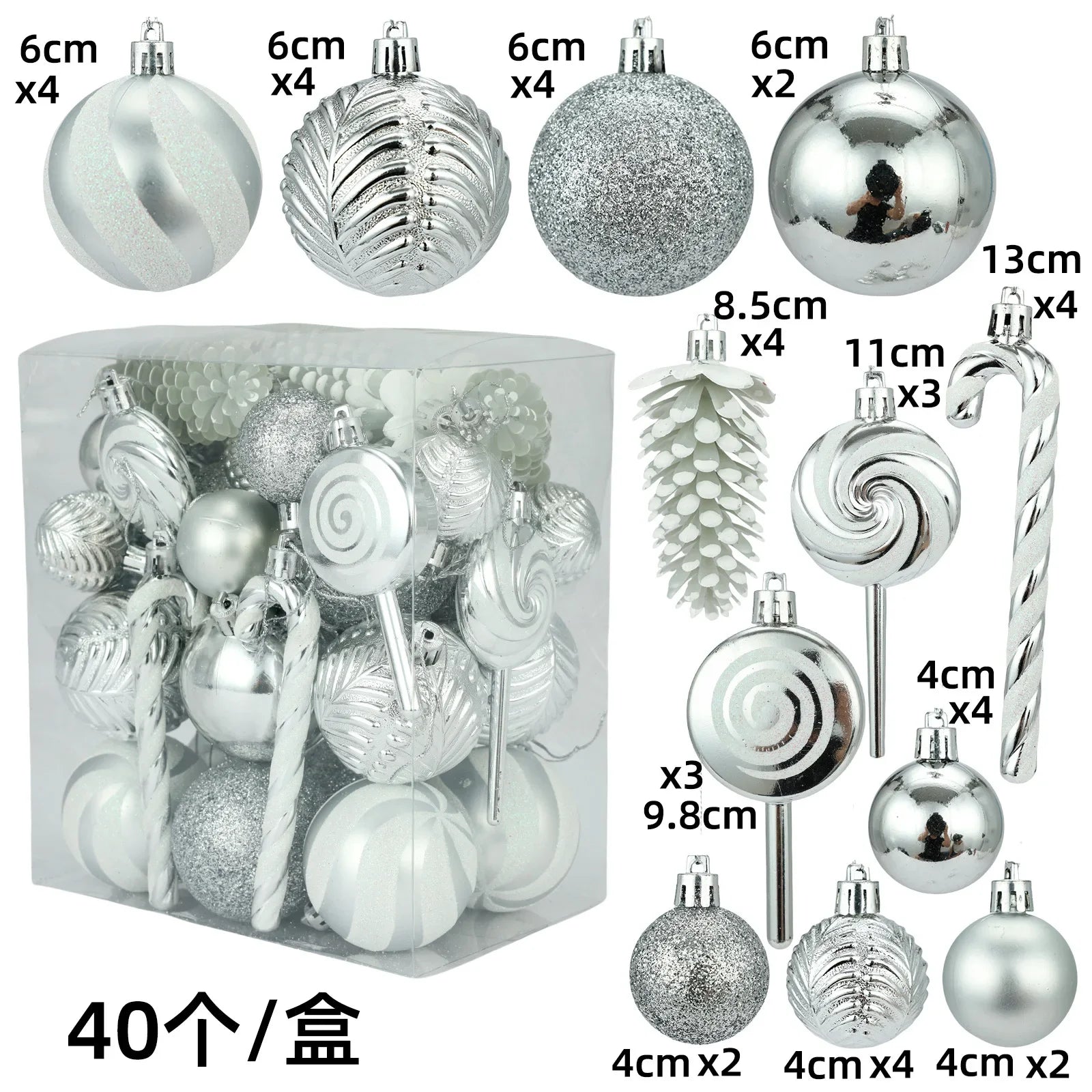 29/40/50pcs Silver Red Special-shaped Christmas Ball Ornaments Christmas Tree Party Decoration Christmas Spheres Pendant New