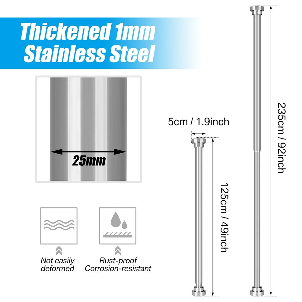 50-260CM Adjustable Curtain Rod No Drilling Telescopic Shower Curtain Pole for Balcony Bathroom Wardrobe Rod Clothes Drying Rack
