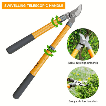 AIRAJ Bypass Lopper , Hedge Shears, Pruning Shears with Telescopic Handles,Extendable Heavy-Duty Branch Cutters， Garden Clippers