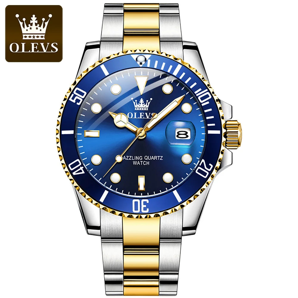 OLEVS Mens Quartz Watches Top Brand Luxury Business Waterproof Luminous Large Dial Men Wristwatches Sports Stainless Steel Watch - You Offer