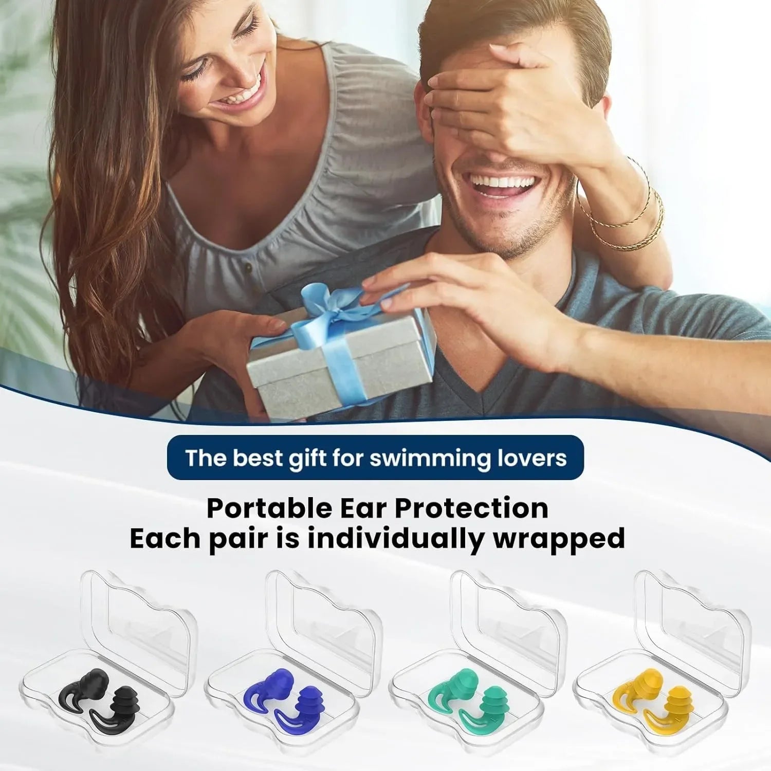 4 pairs of reusable silicone swimming earplugs for men and women to protect their ears from water - You Offer