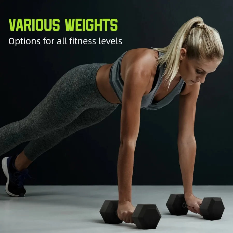 Non-Slip Grip Dumbbell, Rubber Hex, 5 lbs, 2 Count,Easy to store and carry