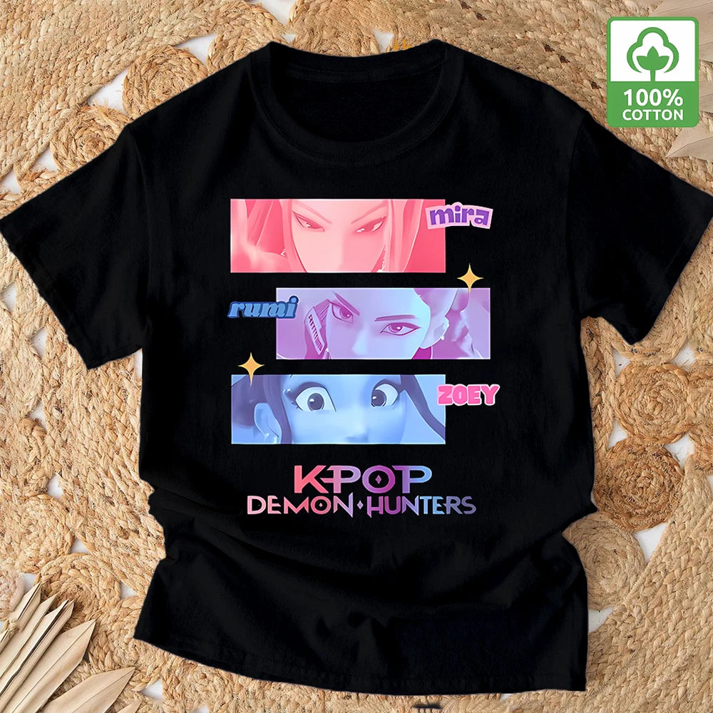 Kpop Demon Hunter T-shirt Summer New HD Tiger Print Pure Cotton Breathable T-shirt for Men and Women Round Neck Casual Soft Top