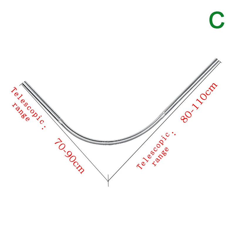 L Shaped Extendable Curved Shower Curtain Rod 3Size Silver Stainless Steel Shower Curtain Poles Punch-Free Bathroom Curtain Rail