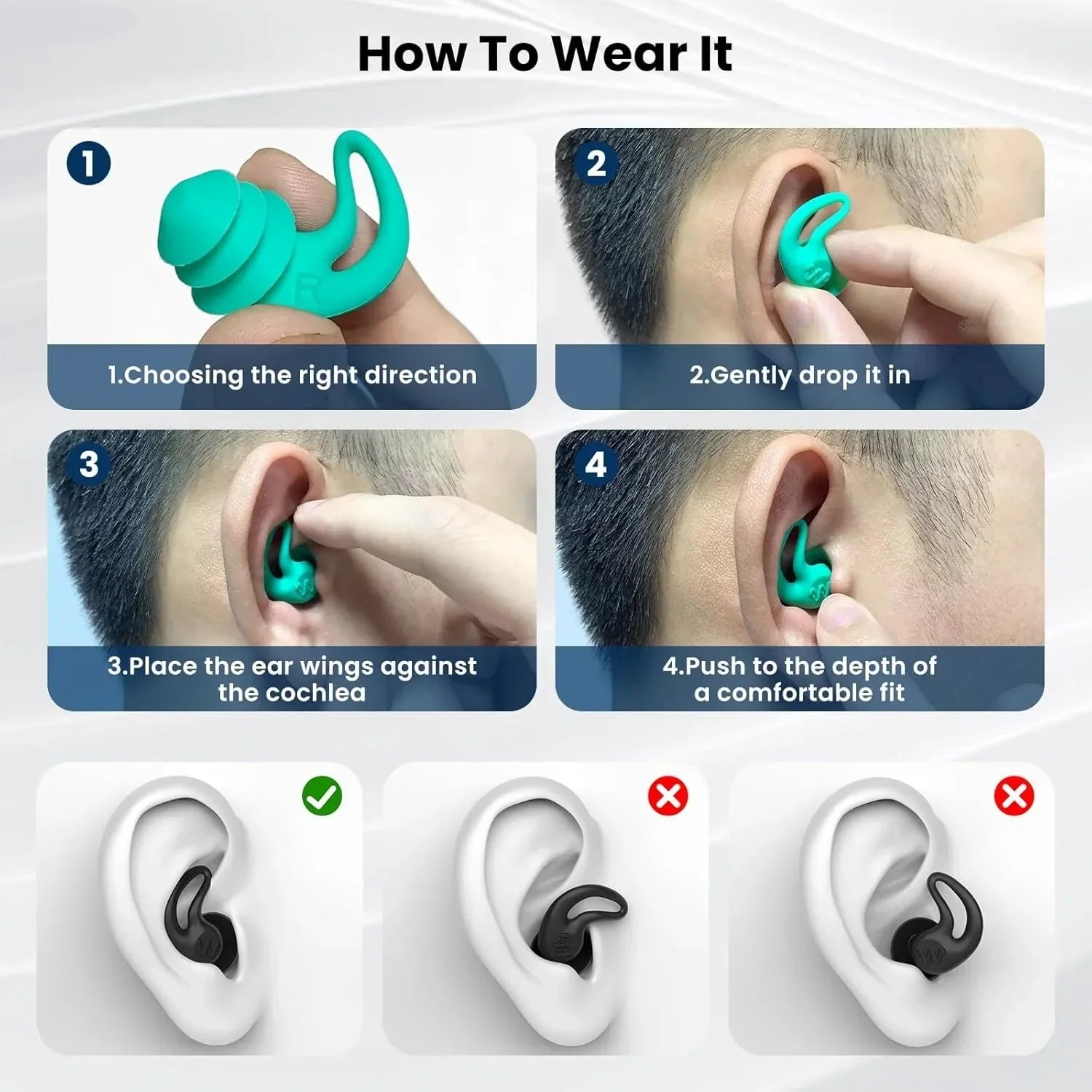 4 pairs of reusable silicone swimming earplugs for men and women to protect their ears from water - You Offer