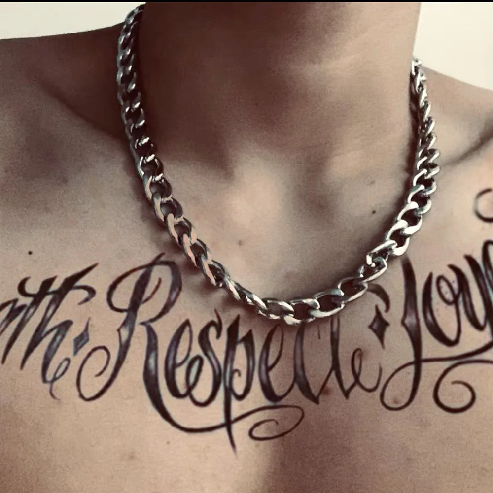 HNSP 316L Stainless Steel Cuban Flat Chain Necklace For Men Male Neck Jewelry Accessories - You Offer