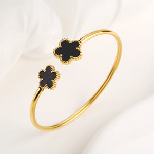 Simple Stainless Steel White Shell Five Leaf Flower Bangle Classic Clover Wrist Jewelry Luxury for Woman Party Jewelry Gift - You Offer