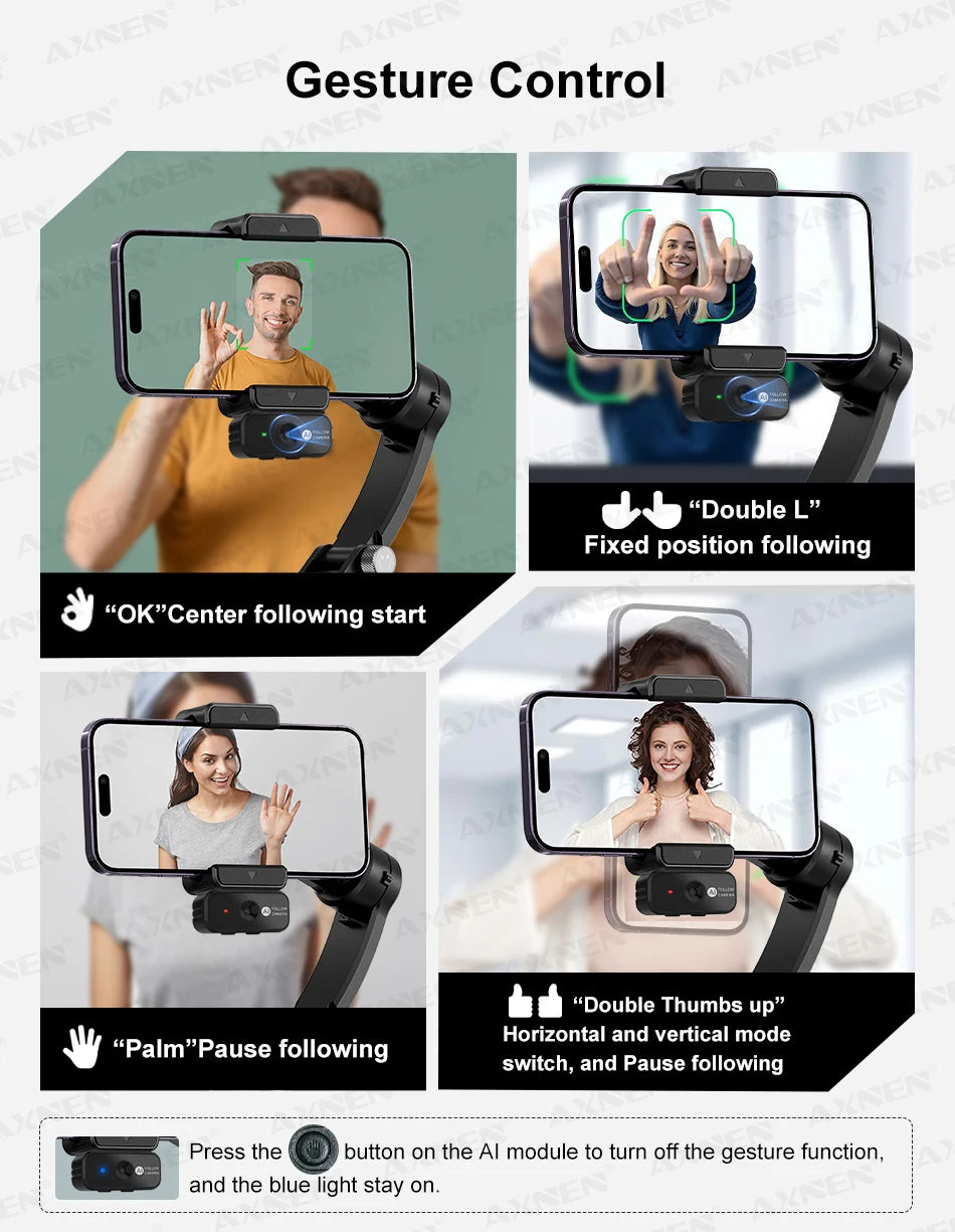 AXNEN M02 Gimbal Smartphone Stabilizer 3-Axis Anti-shake Video Record Handheld Selfie Gimbals for iPhone Android Face Tracking