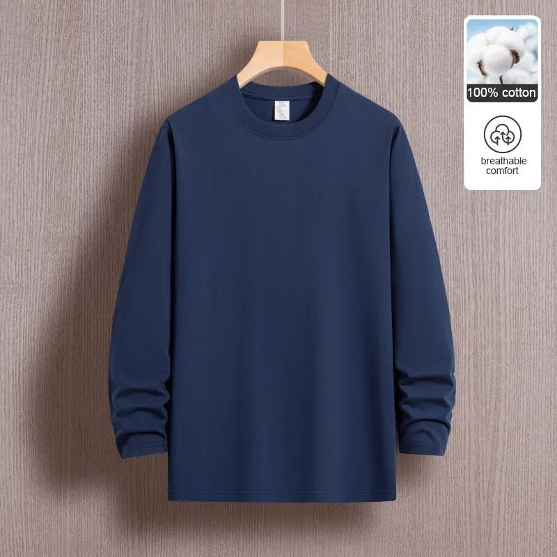 Top Quality 100 % Cotton Fashion Brand Plain Round Neck Trending New T Shirts Men Long Sleeve Tops Casual Classic Mens Clothes