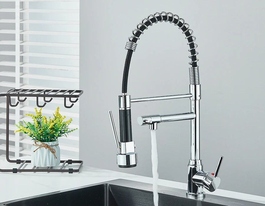 Pull Down Spring Kitchen Faucet Single Lever Hot Cold Mixer Water For Kitchen Sink Dual Spout Nozzle Faucets Crane - You Offer