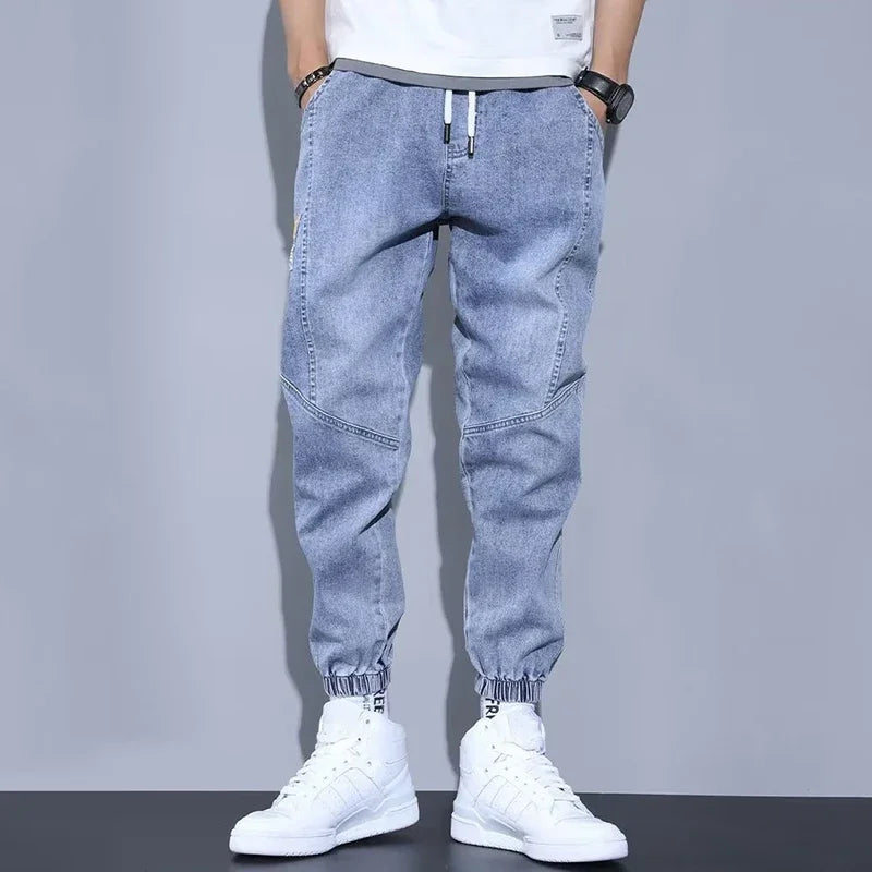 Western Style Men Streetwear Denim Jogger Pants New Spring Autumn Black Blue Cargo Jeans Men Baggy Harem Jean Trousers Plus Size - You Offer