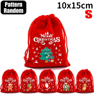 Christmas Drawstring Bags Velvet Cartoon Santa Claus Snowman Candy Snakcs Gifts Bags for Xmas Tree Party Home Packaging Pouches