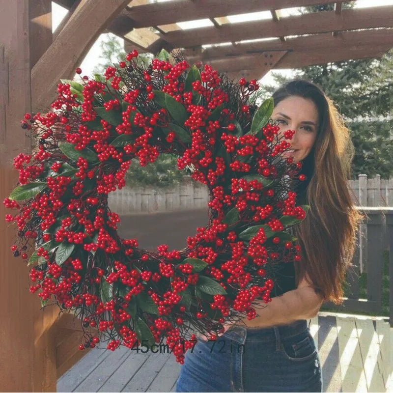 SRETNO Christmas Wreath Artificial Plants Red Fruit Flower Wreath Home Decorations Ornaments Christmas Supplies 2025 New Garland