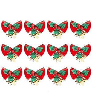 Christmas Mini Bowknot Jingle Bell Xmas Trees Hanging Pendant Small Bow with Bell Ornament DIY Party Gifts New Year Decorations