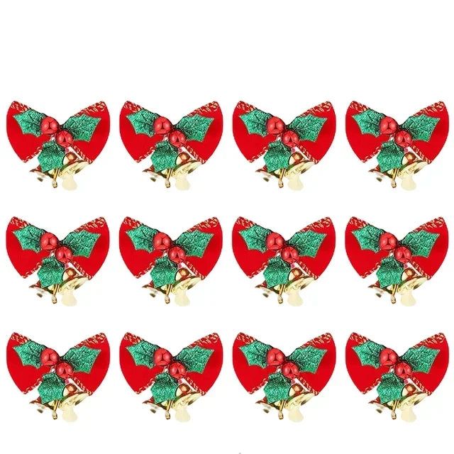 Christmas Mini Bowknot Jingle Bell Xmas Trees Hanging Pendant Small Bow with Bell Ornament DIY Party Gifts New Year Decorations