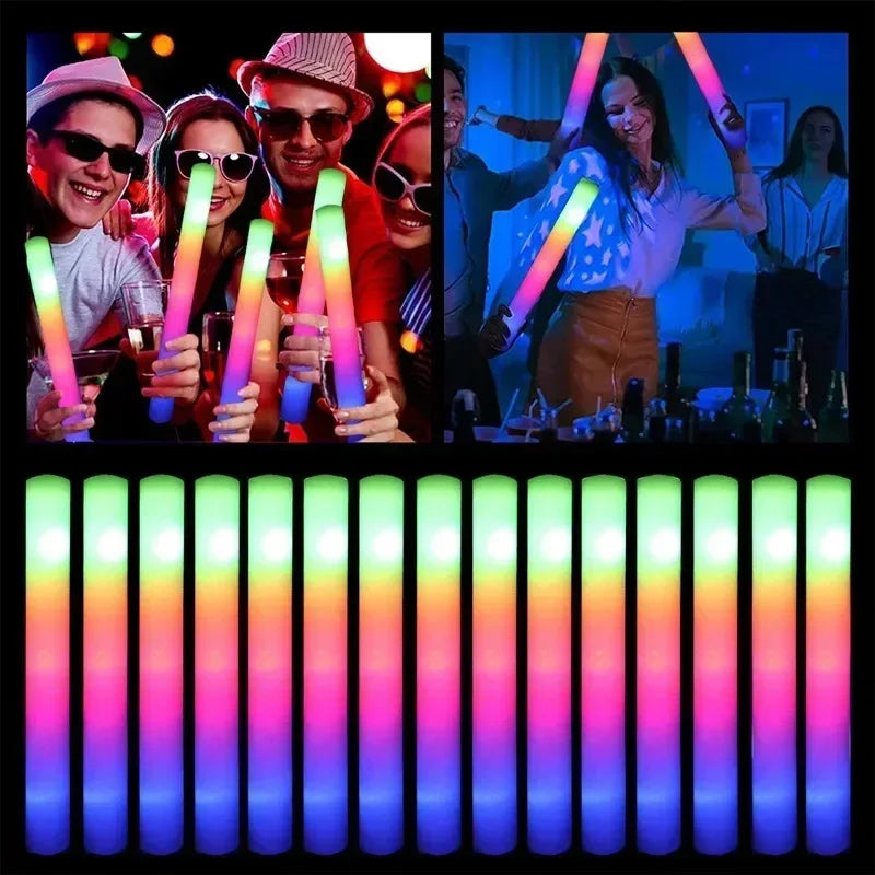 1-50PCS LED Glow Sticks Bulk Colorful RGB Glow Foam Stick light Stick Cheer Tube Dark Light for Concerts Birthday Wedding Party