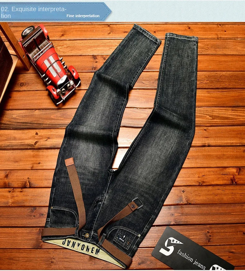 Trendy brand jeans for men in autumn 2025, thick denim, elastic fabric, fashionable street slim fit small leg pants - You Offer