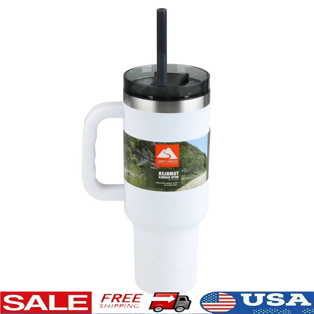40 oz Insulated Stainless Steel Tumbler with Straw Lid Sweat-Free Durable Drinkware Hot Cold Beverages Outdoor Activities Sports - You Offer