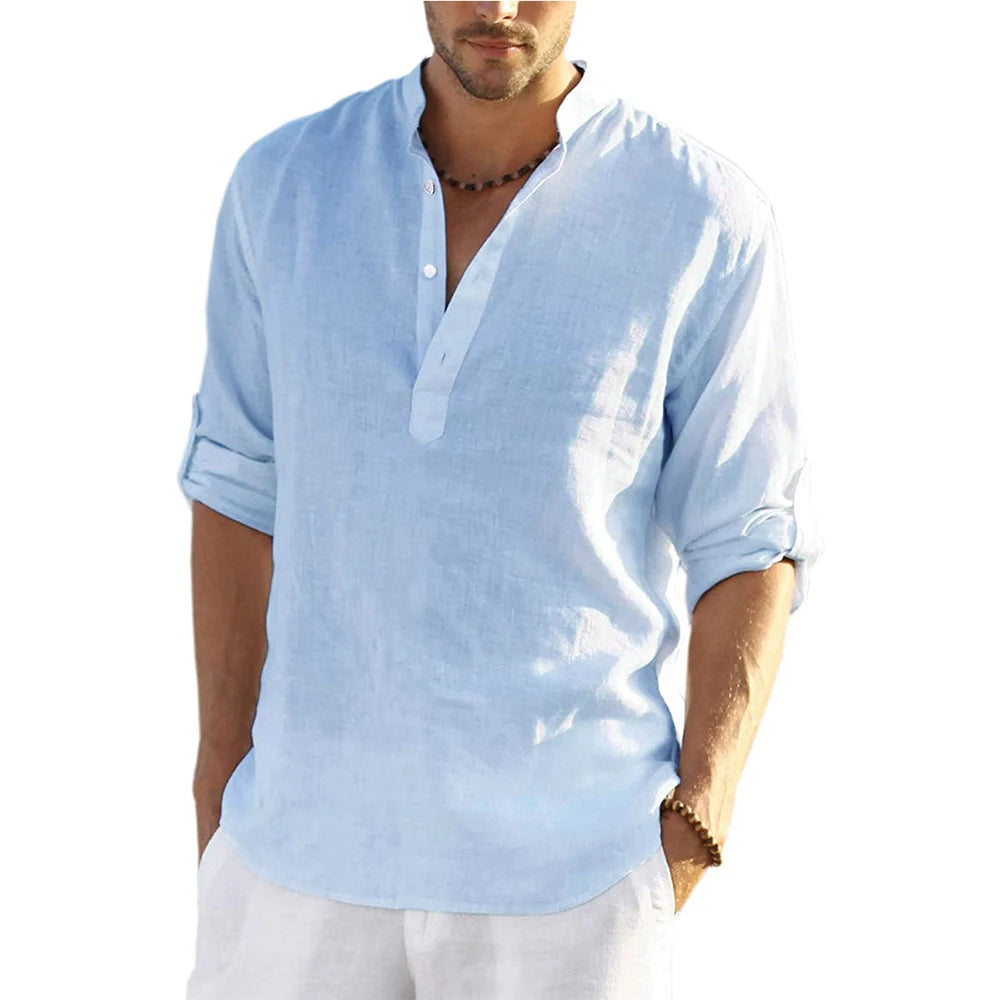 2026 New Men's Casual Blouse Cotton Linen Shirt Loose Tops Long Sleeve Tee Shirt Spring Autumn Casual Handsome Men's Shirts