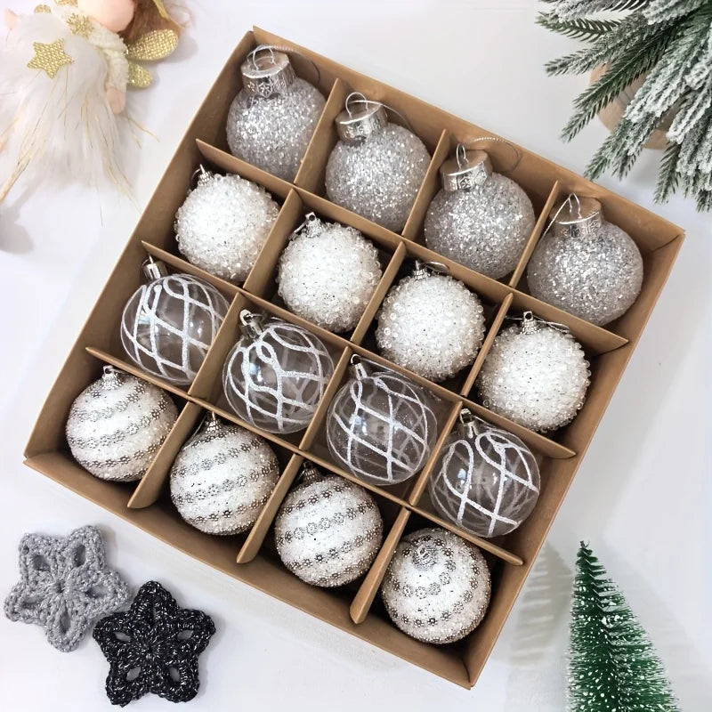 16pcs/set New Style Christmas Ball Set Glitter Deco Ball with Round Shapes for Christmas Tree Hanging Ornaments Plastic Material