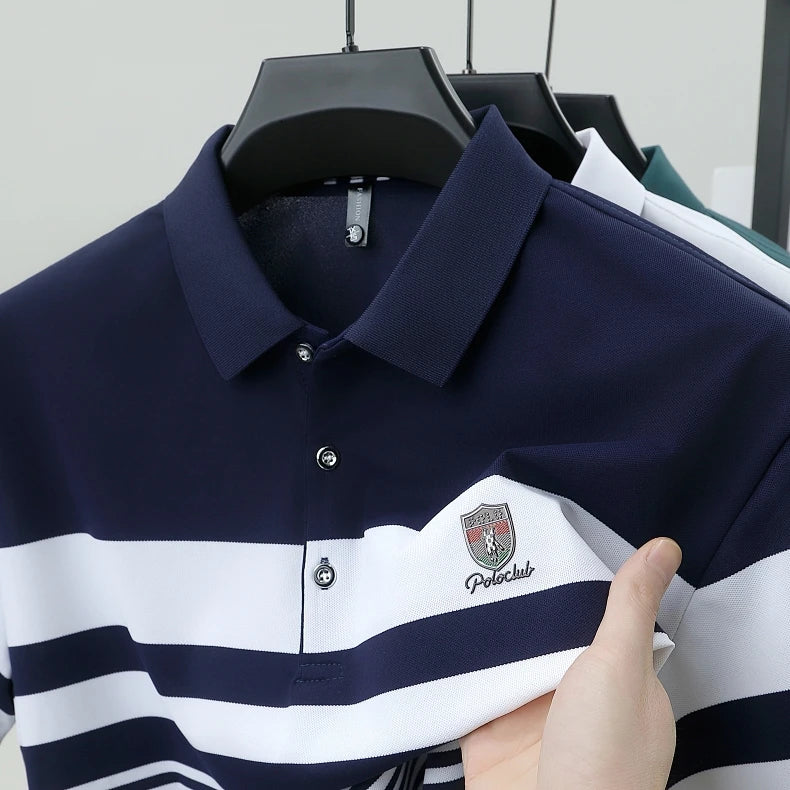 High quality fashion striped short sleeve polo shirt men's luxury brand embossed design summer new breathable T-shirt golf top