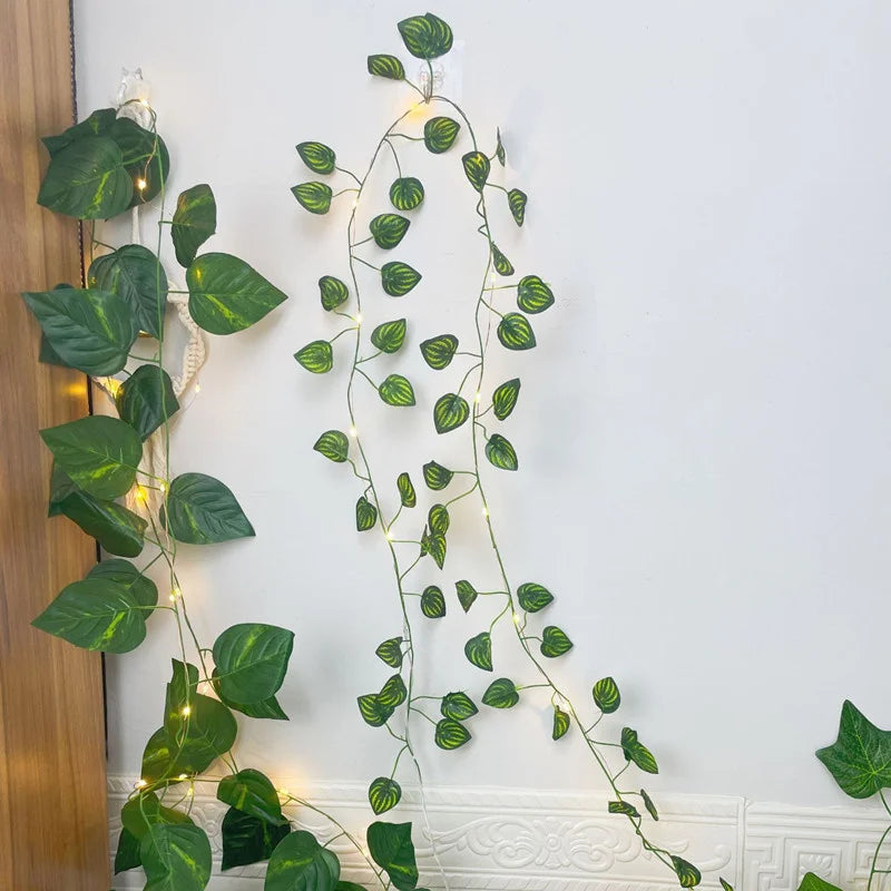 Vine Hanging Garland String Light Artificial Lvy LED StringLight for Bedroom Party Garden Wall Room Battery Powered