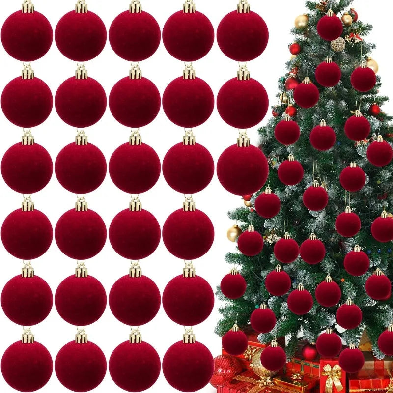 White Flocked Christmas Balls Xmas Tree Hanging Pendents Velvet Ball Ornaments Wedding Anniversary Party Home Decoration