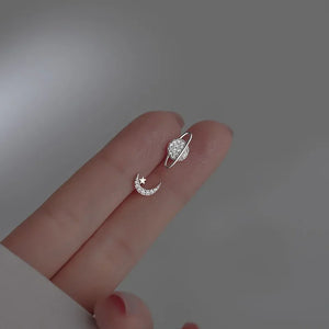 Simple Zircon Star Moon Planet Stud Earrings for Women Gold/Silver Color Asymmetry Ear Pendants Fashion Jewelry - You Offer