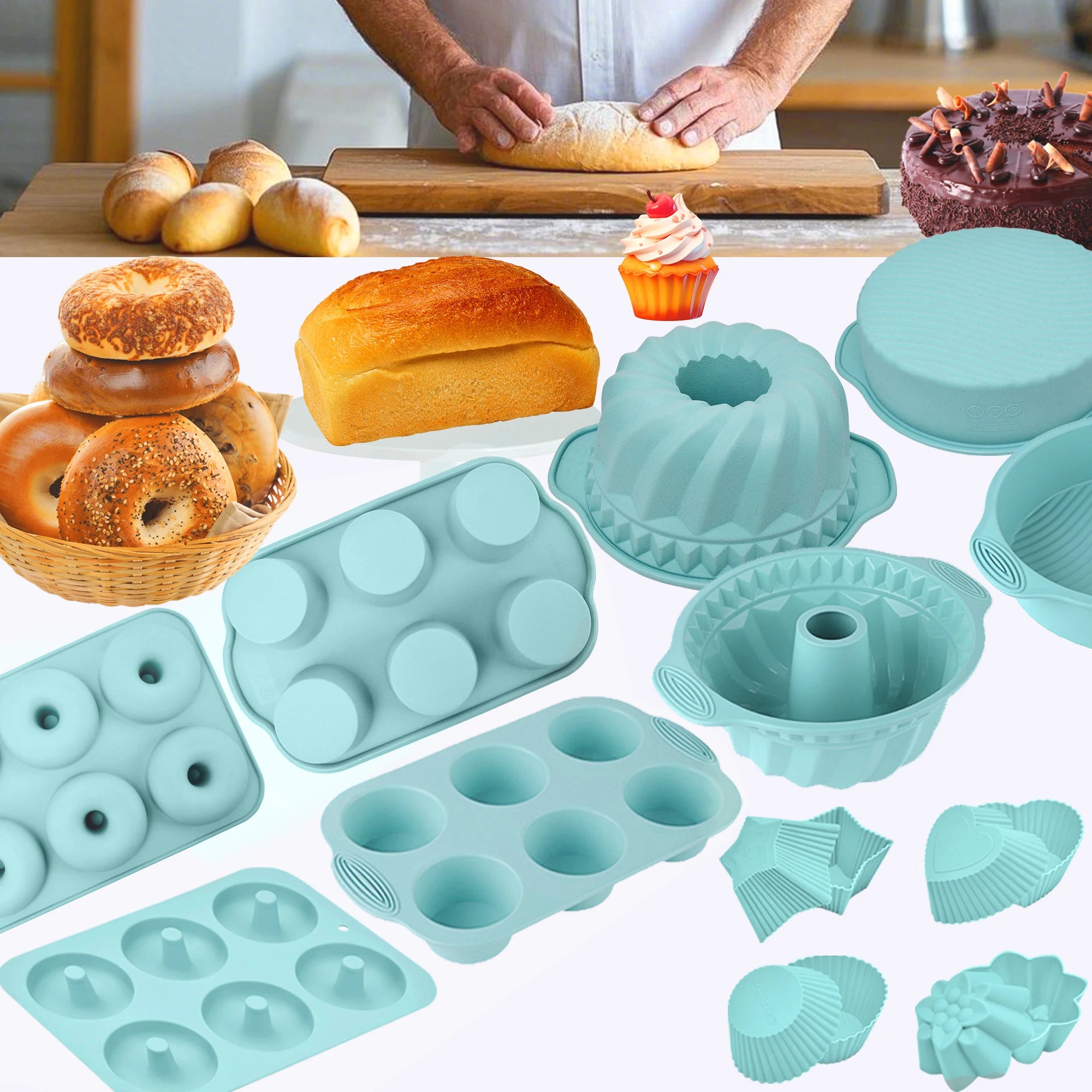 30PCS Non-Stick Silicone Baking Tools Set Food Grade Heat Resistant Mold for Cake Bread Muffin Chocolate Making DIY Kitchen Tool