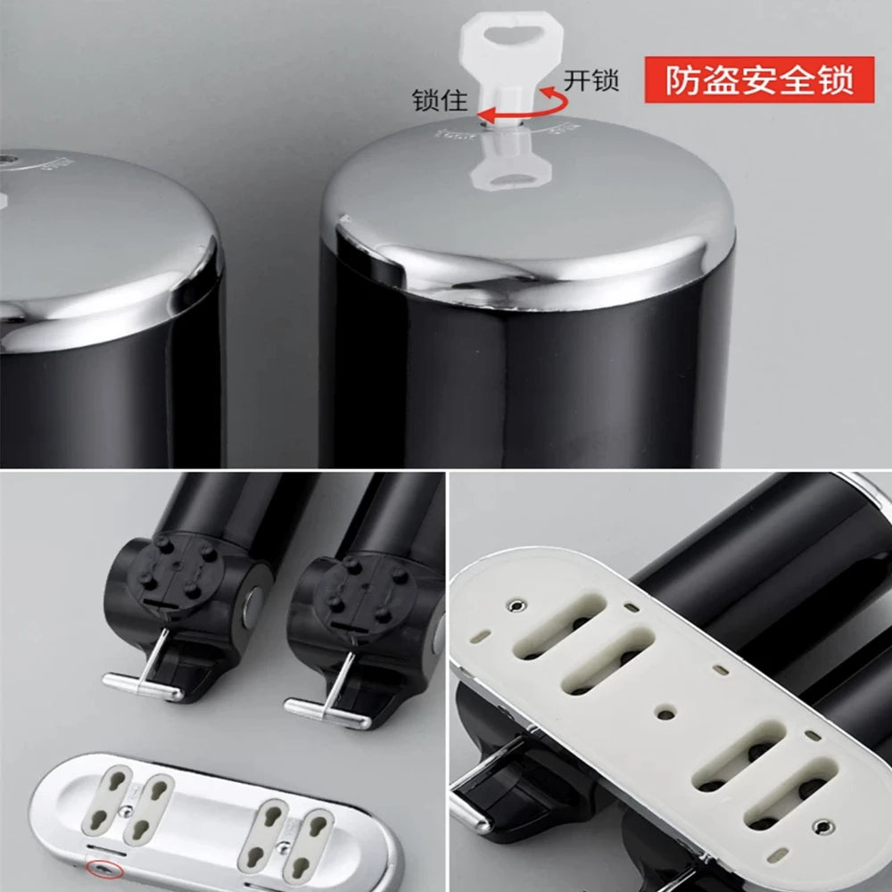 Wall Mounted Shower Dispenser Manual Single/Double Pump Black Shampoo Liquid Kitchen Bathroom Accessory