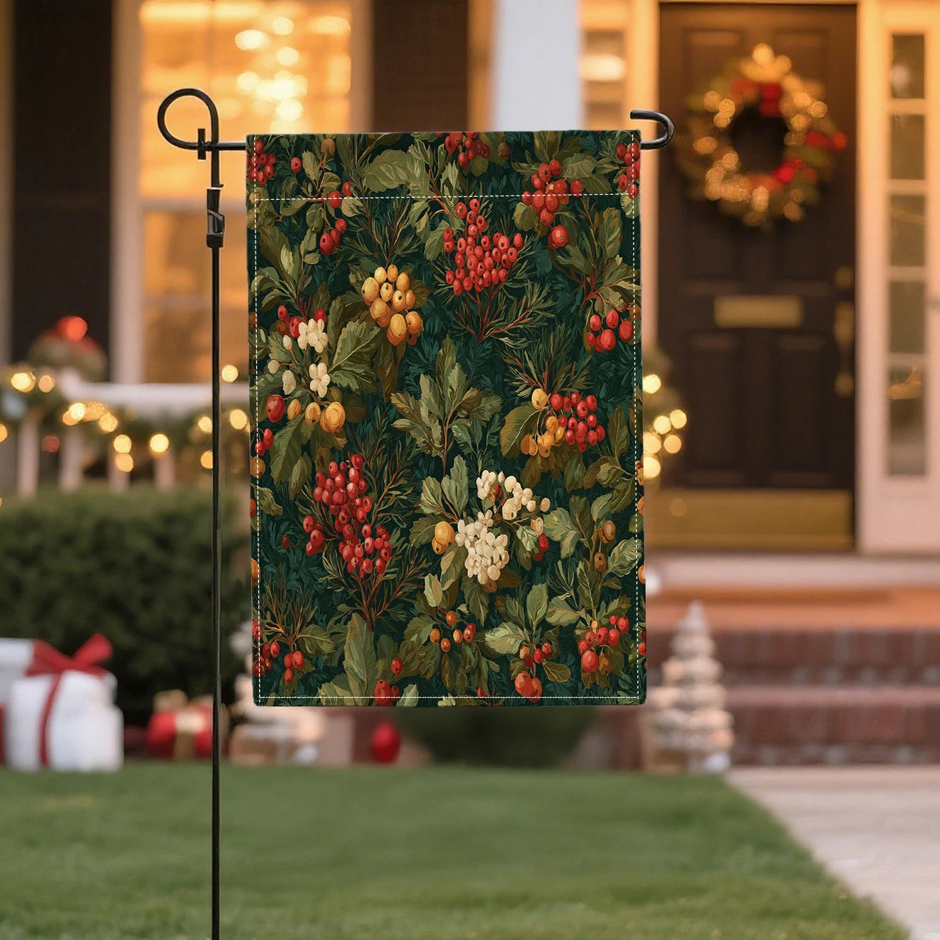 Festive Floral Design Double-Sided Linen, 12x18 Inches, Home Outdoor Yard Holiday Party Decorations (Flag Pole Not Included)