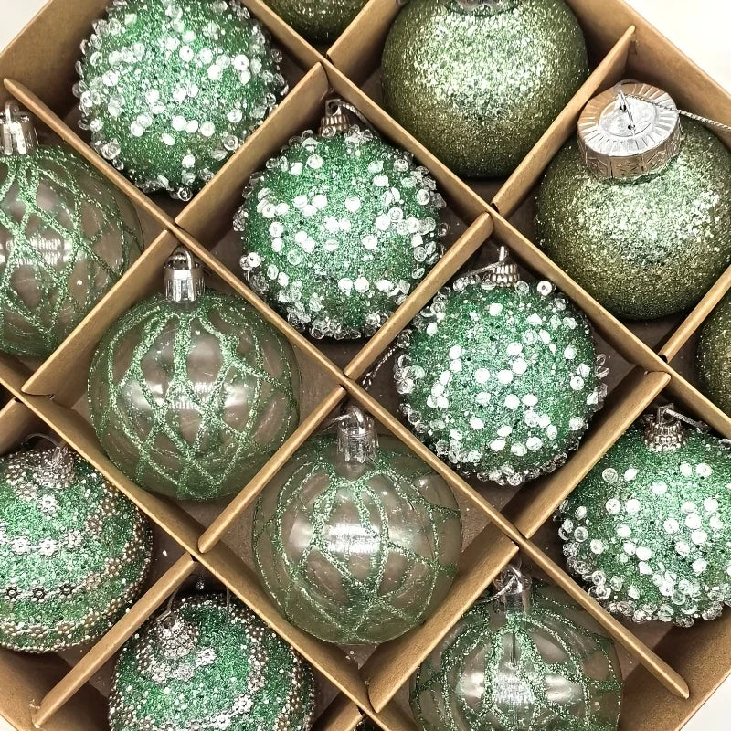 16pcs/set New Style Christmas Ball Set Glitter Deco Ball with Round Shapes for Christmas Tree Hanging Ornaments Plastic Material