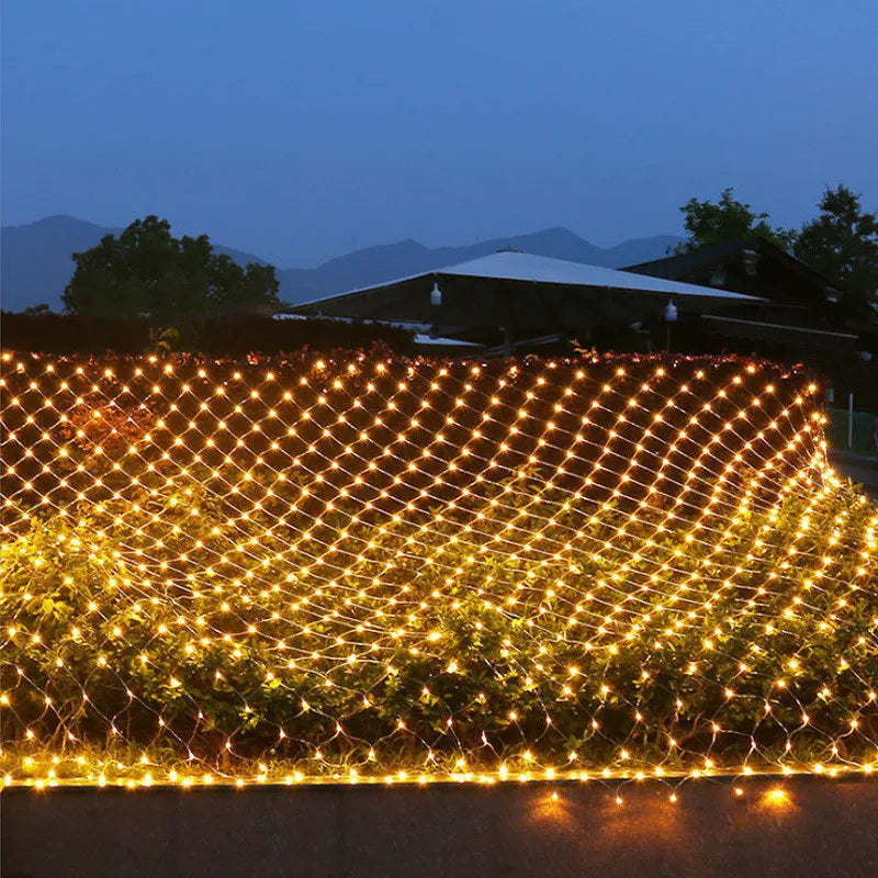 EU Plug Led Net Mesh String Lights 220V Street Garlands Christmas Decorations Outdoor New Year Wedding Party Garden Bush Decor