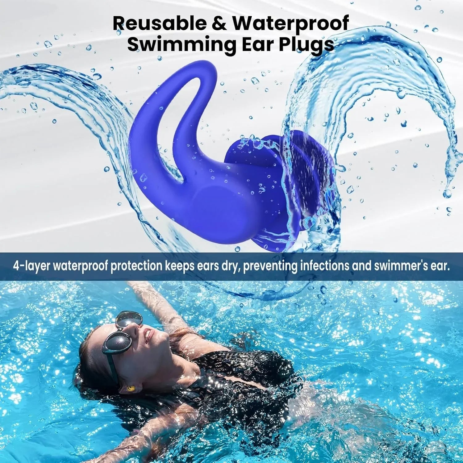 4 pairs of reusable silicone swimming earplugs for men and women to protect their ears from water - You Offer