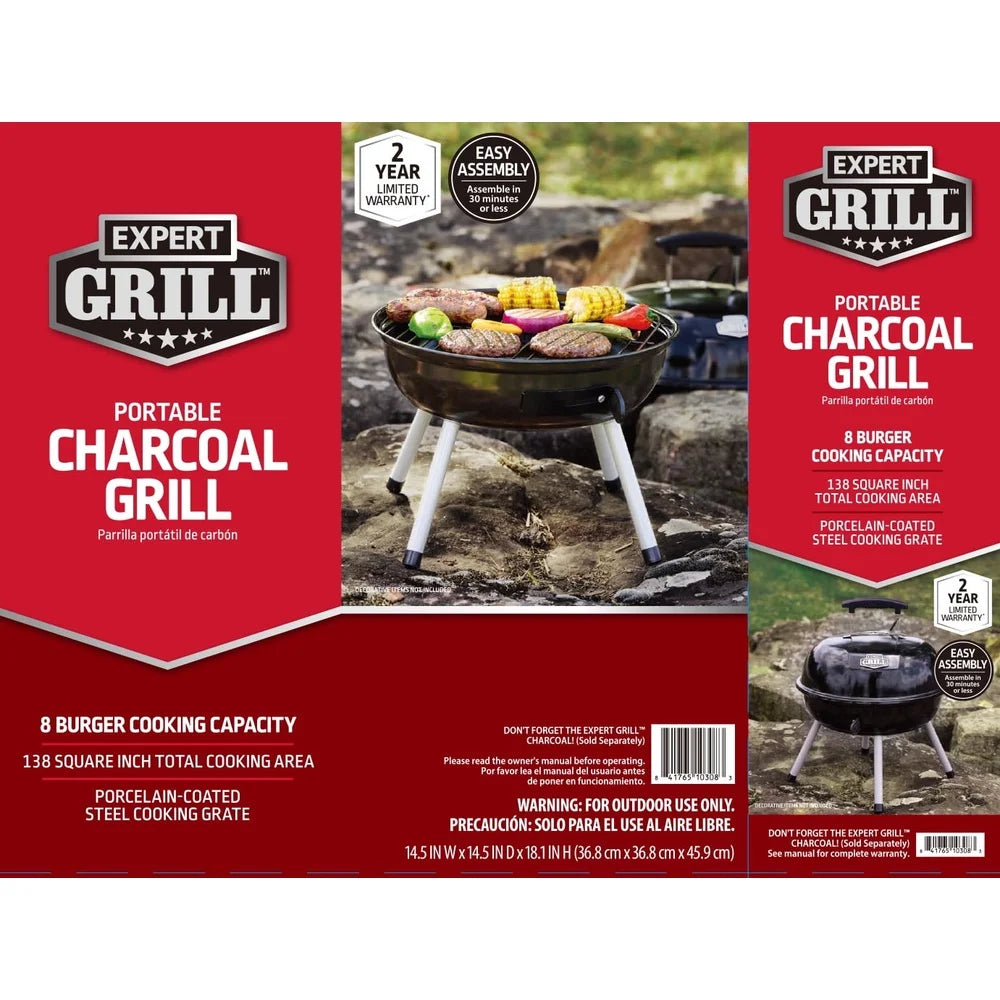 Portable Charcoal Grill 14.5 Inch Tabletop Grill Dome Design Adjustable Air Vents Ideal Camping Tailgating Picnics Easy Cleanup - You Offer