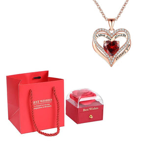 Heart Pendant Necklaces For Women With Rose Flower Gift Box Girlfriend Mother Family Birthday Fashion Romantic Surprise Gifts - You Offer