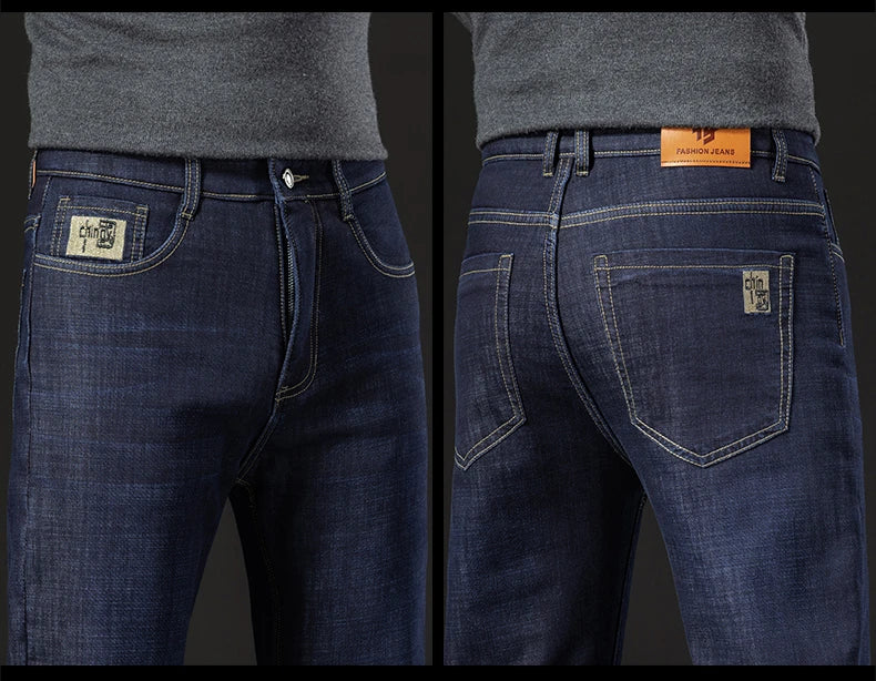 Winter Lamb Fluff Denim Straight Pants Men Thicken Big Size 40 Jeans High Waist Stretch Jeansy Fleece Lined Warm Slim Vaqueros - You Offer