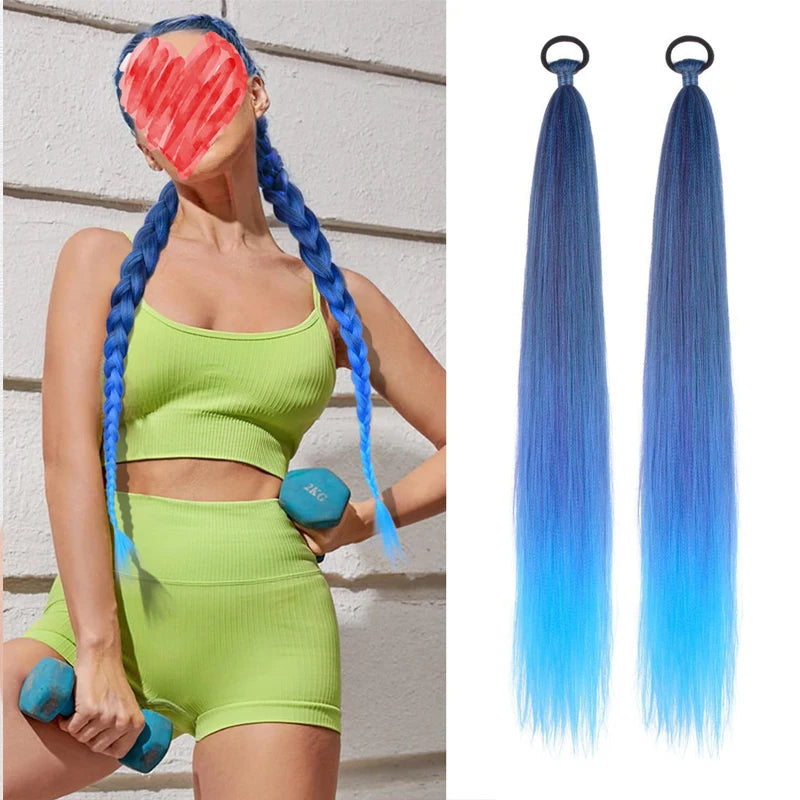Synthetic Straight Ponytail with Hair Tie Hot Anime Kpop Hunter Cosplay Costumes Wig Ponytail Hood for Women Men