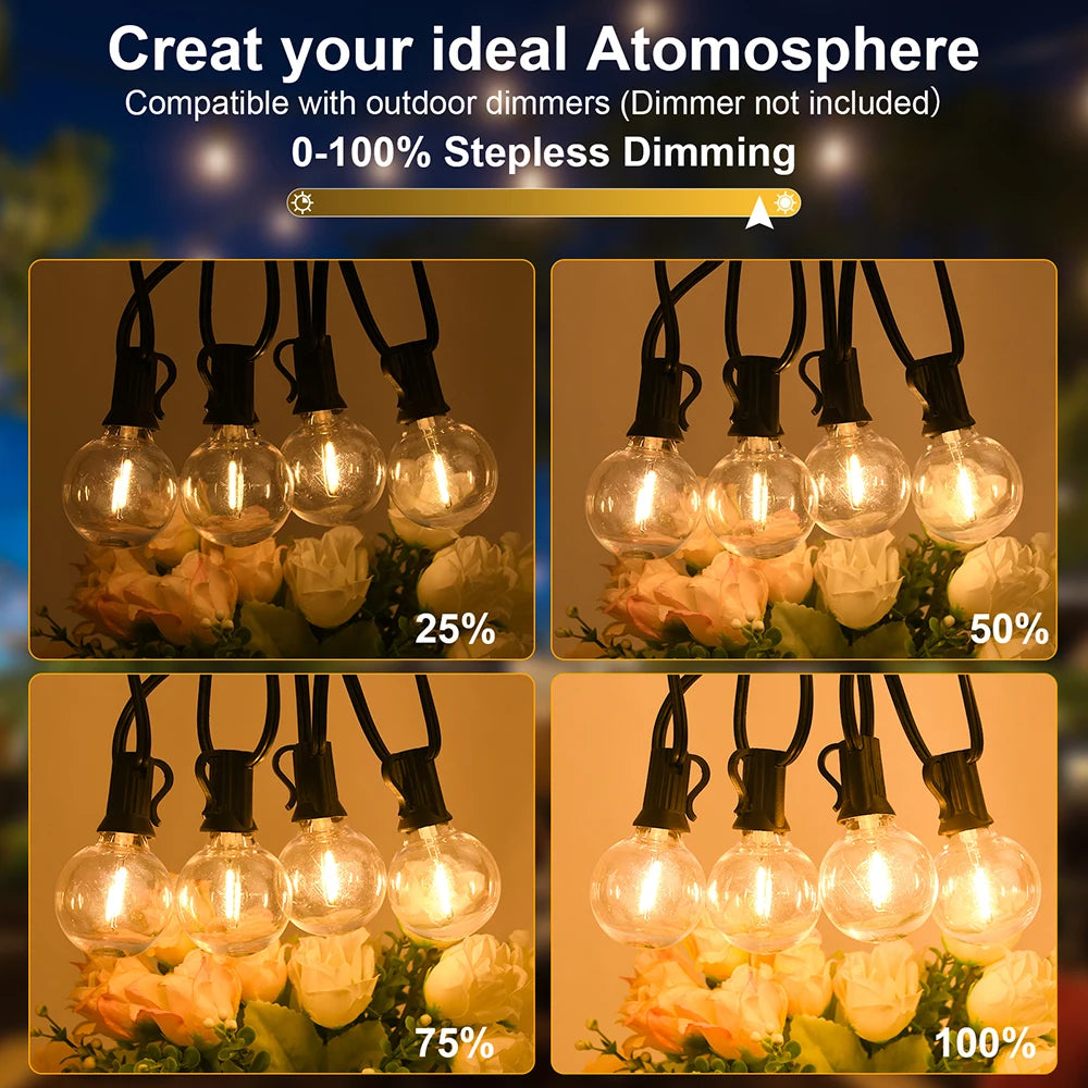 G40 LED 36 m outdoor string light with 64 plastic bulbs Attachable outdoor string light for gardens, weddings, parties, terraces