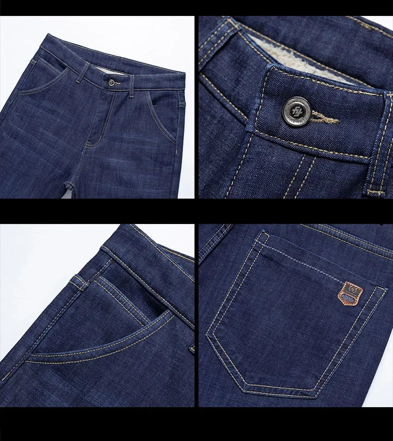 Winter Lamb Fluff Denim Straight Pants Men Thicken Big Size 40 Jeans High Waist Stretch Jeansy Fleece Lined Warm Slim Vaqueros - You Offer