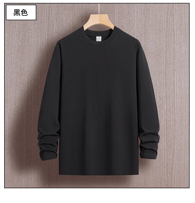 Top Quality 100 % Cotton Fashion Brand Plain Round Neck Trending New T Shirts Men Long Sleeve Tops Casual Classic Mens Clothes