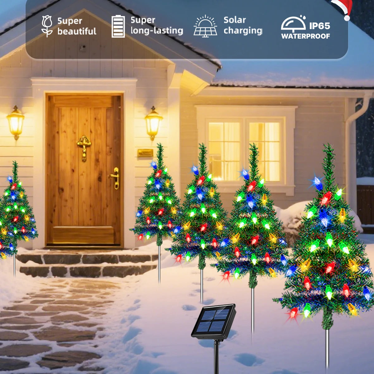 1to 4 Solar Christmas Tree Strawberry Lights - IP65 Waterproof. Essential Christmas decoration, perfect as a holiday gift.