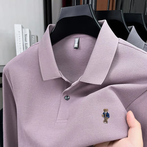 100% pure cotton men's trendy luxury brand autumn long sleeved polo shirt designer teddy bear embroidery business casual T-shirt