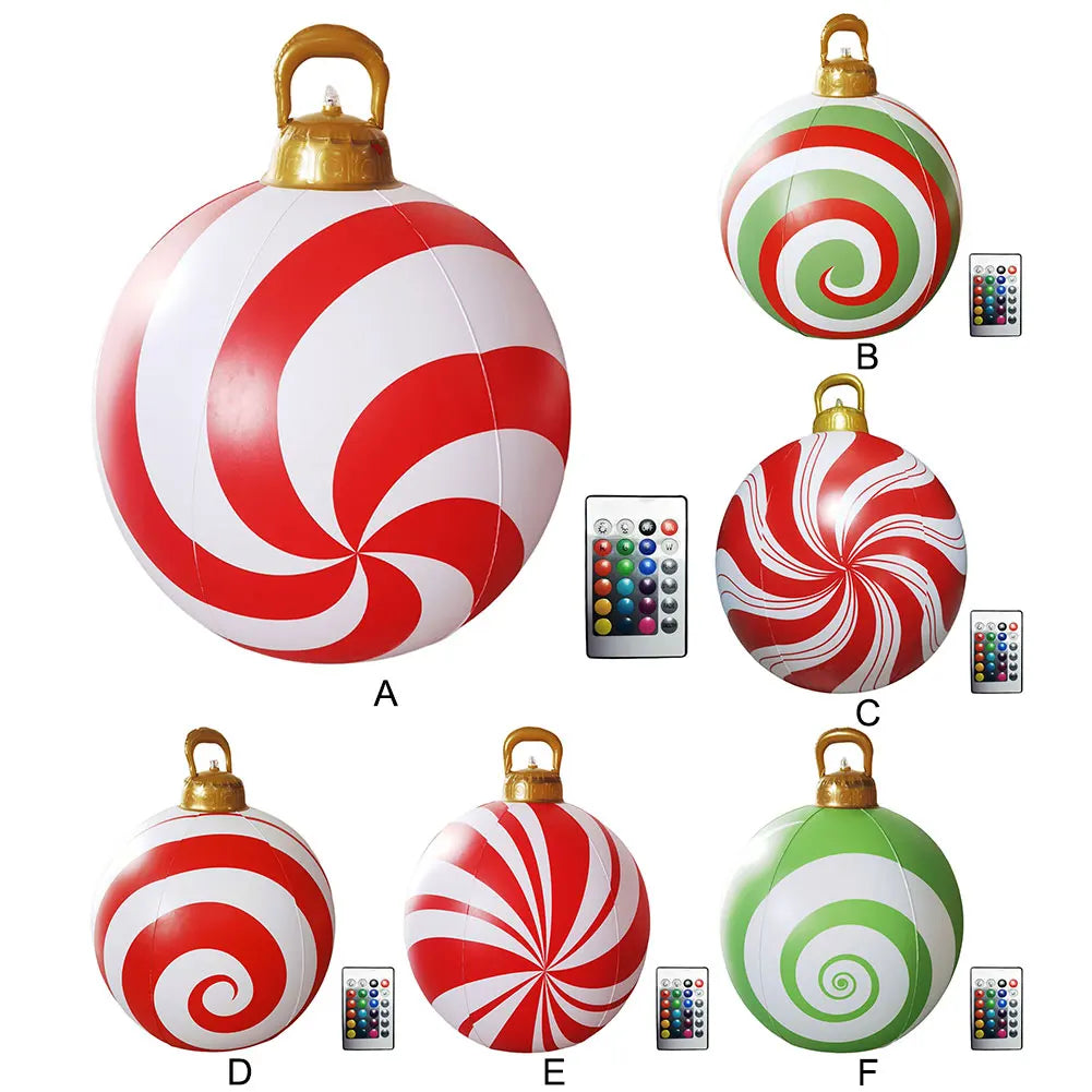 60cm Giant Inflatable Christmas Ball with Lights Remote Control Giant Luminous Inflatable Christmas Ball Outdoor Christmas Decor