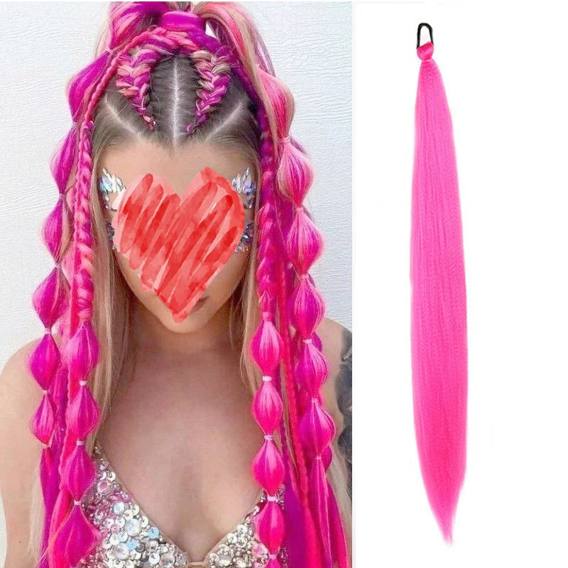 Synthetic Straight Ponytail with Hair Tie Hot Anime Kpop Hunter Cosplay Costumes Wig Ponytail Hood for Women Men