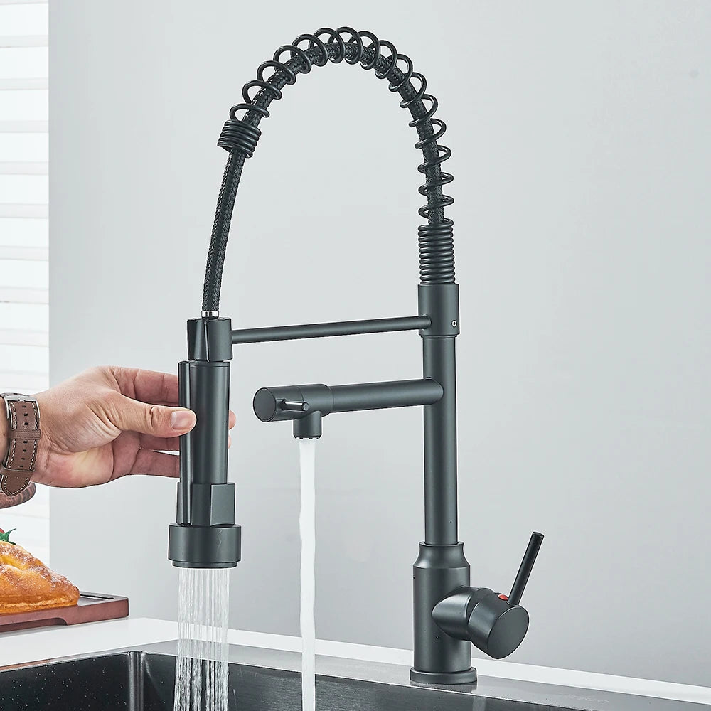 Pull Down Spring Kitchen Faucet Single Lever Hot Cold Mixer Water For Kitchen Sink Dual Spout Nozzle Faucets Crane - You Offer