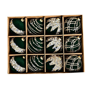 6CM 12PCS Premium Flocking Velvet Diamond Sequin Christmas Ball Window Hanging Home Christmas Decoration