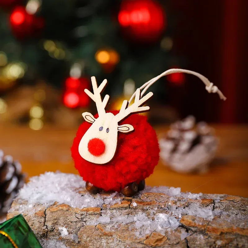 1-10pcs Christmas Felt Elk Hanging Ornaments Cute Reindeer Craft Decorations Xmas Tree Wooden Pendants New Year Party Kids Gifts
