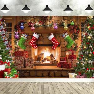 Dewprint Christmas Backdrop Background Banner Fireplace Theme Winter Xmas Tree Indoor Decor Family Holiday Party Portrait Photo