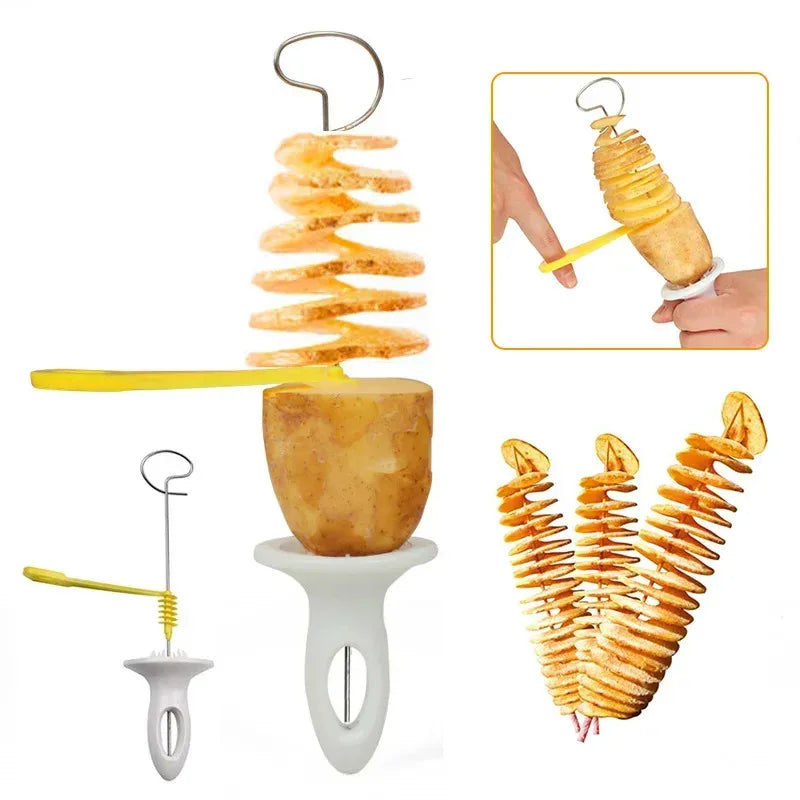 1Set Stainless Steel Plastic Rotate Potato Slicer Twisted Potato Spiral Slice Cutter Creative Vegetable Tool Kitchen Gadgets - You Offer